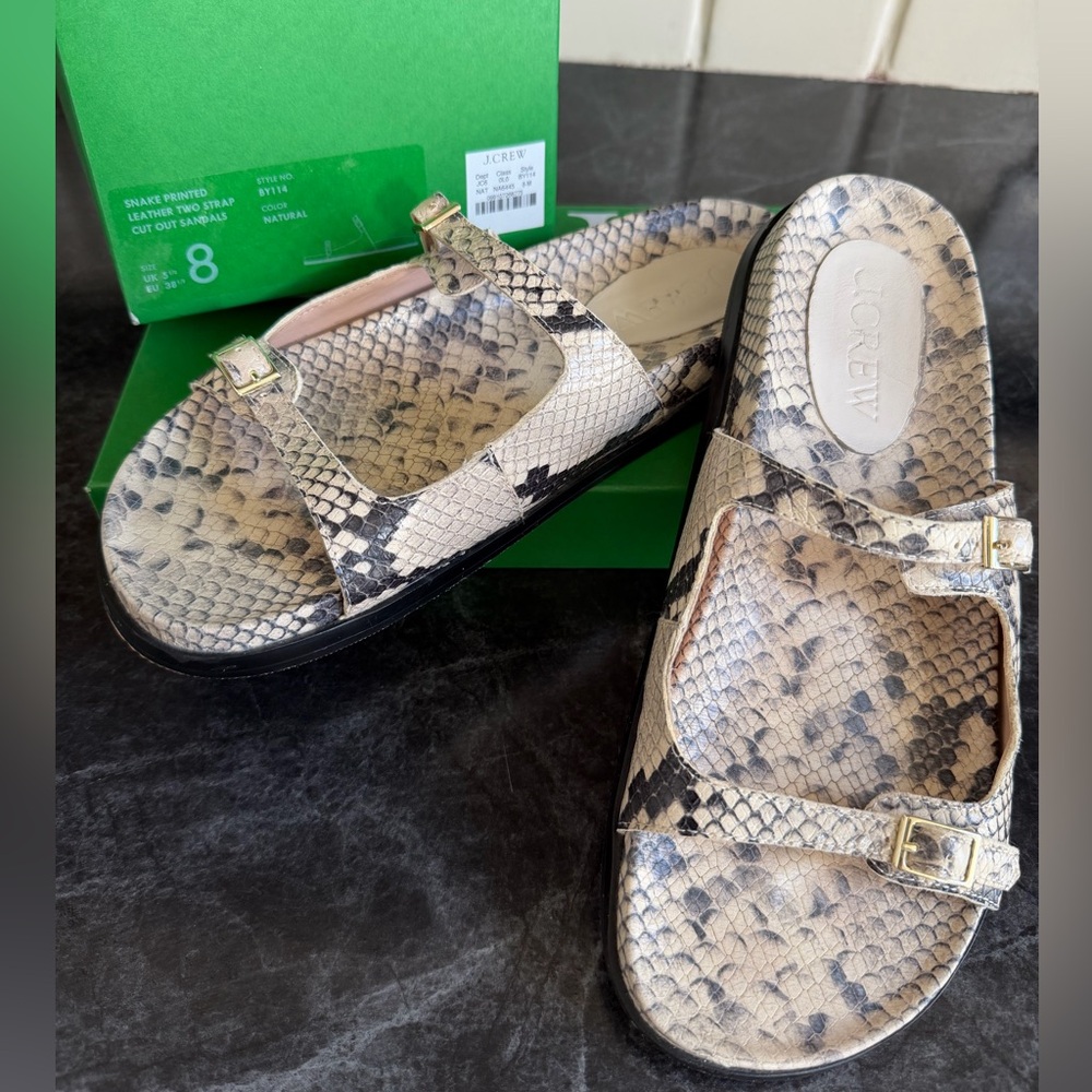 J. Crew Colby Snake Print Leather Sandals